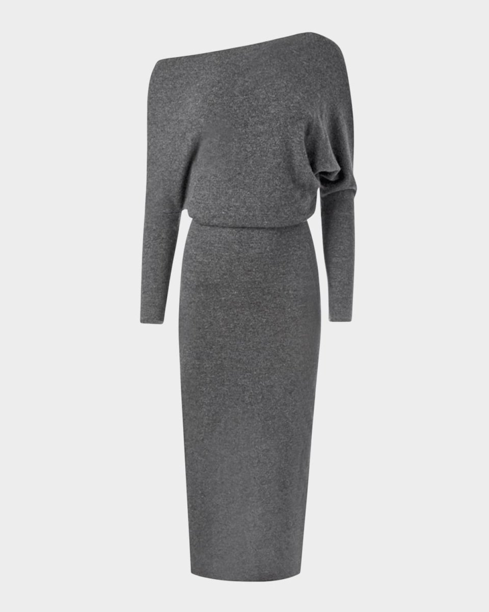 Kasos One-Shoulder Long-Sleeve Cashmere Midi Dress